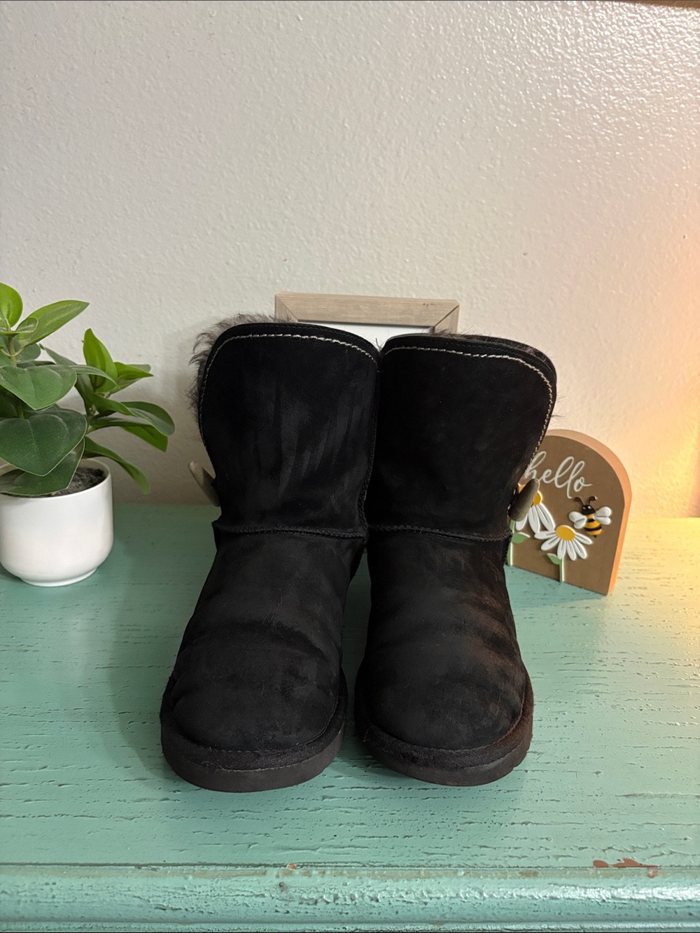 Black Suede Winter Boots - Cozy Lined Slip-On